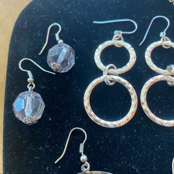 7pc lot Silver tone Drop dangle earrings - filigree beaded Pearl rhinestone - Picture 3 of 5